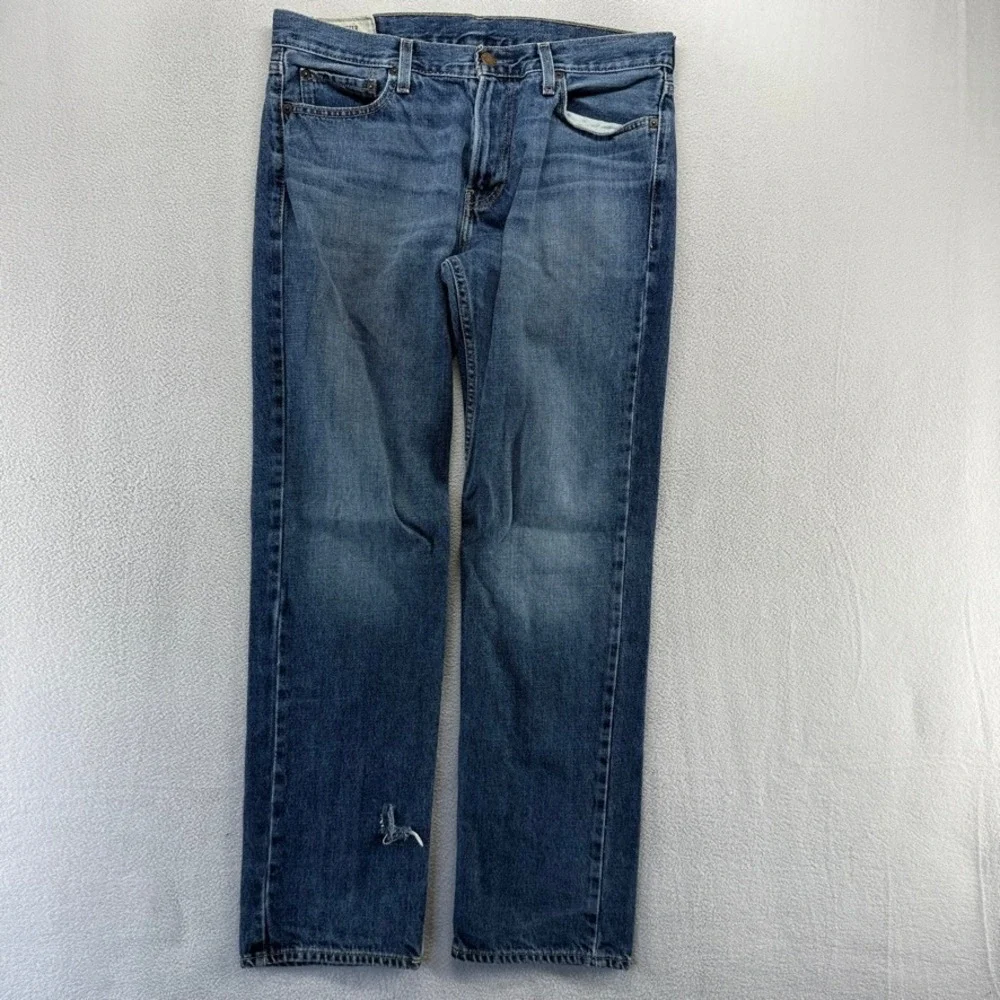 Vintage Hollister Jeans Mens 33x32 Blue Boot Cut Distressed Denim Dark Wash y2k